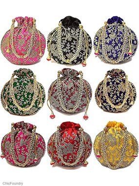 Silk Potli Bags Wristlets Set of 5 Wedding Party Gift
